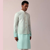 Stylish Blue Silk Jacket Kurta Set For Men