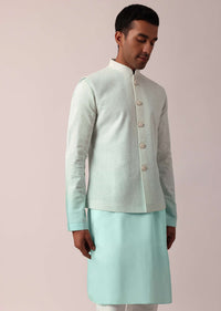 Stylish Blue Silk Jacket Kurta Set For Men