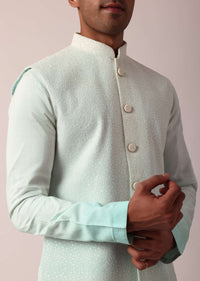 Stylish Blue Silk Jacket Kurta Set For Men