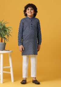 Stylish Blue Silk Kurta Set For Boys