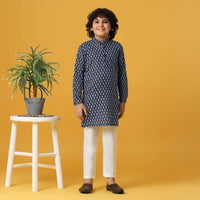 Stylish Blue Silk Kurta Set For Boys