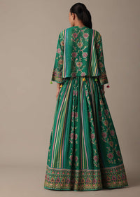 Stylish Green Lehenga Set With Embroidered Choli And Jacket