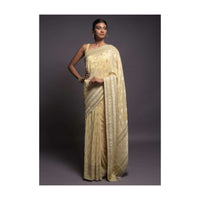 Sugar Cookie Beige Banarasi Saree In Georgette With Weaved Floral Buttis Online - Kalki Fashion