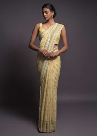 Sugar Cookie Beige Banarasi Saree In Georgette With Weaved Floral Buttis Online - Kalki Fashion