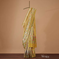 Golden Yellow Banarasi Handloom Saree In Katan Silk With Unstitched Blouse