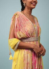 Sulphur Yellow Chinon Printed And Embroidered Palazzo Suit
