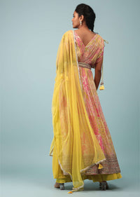 Sulphur Yellow Chinon Printed And Embroidered Palazzo Suit