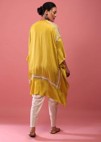 Cyber Yellow Kaftan Suit Embroidered In Satin With Dhoti Pants