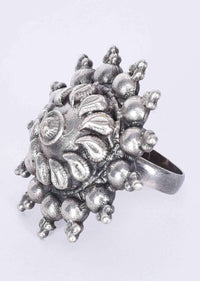 Sun shaped tribal style oxidized silver ring  only on Kalki