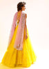 Sun Yellow Anarkali Suit In Net With Colorful Resham Embroidered Bodice And Plunging Neckline