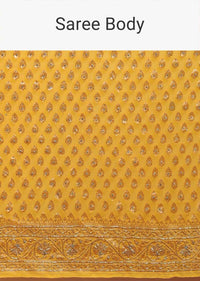 Sun Yellow Banarasi Saree In Georgette With Weaved Buttis Along With Kundan Work Online - Kalki Fashion