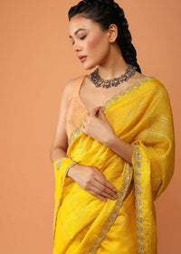 Sun Yellow Saree In Zari Kota Silk With Gotta Patti Embroidered Buttis And Border Design Online - Kalki Fashion