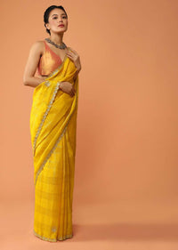 Sun Yellow Saree In Zari Kota Silk With Gotta Patti Embroidered Buttis And Border Design Online - Kalki Fashion