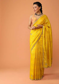 Sun Yellow Saree In Zari Kota Silk With Gotta Patti Embroidered Buttis And Border Design Online - Kalki Fashion