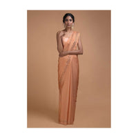 Sunset Peach Saree In Chiffon With Badla Buttis All Over Online - Kalki Fashion