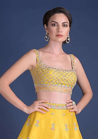 Sunset Yellow Blouse With Heavy Embossed Embroidery In Floral Butti Design