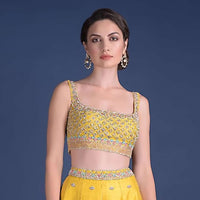 Sunset Yellow Blouse With Heavy Embossed Embroidery In Floral Butti Design