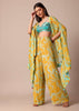 Sunshine Yellow Printed Palazzo and Jacket With Sky Blue Crop Top