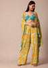 Sunshine Yellow Printed Palazzo and Jacket With Sky Blue Crop Top