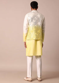 Sunshine Yellow Ombre Silk Jacket Kurta Set For Men
