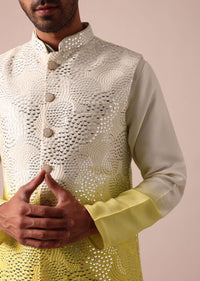 Sunshine Yellow Ombre Silk Jacket Kurta Set For Men