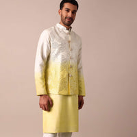 Sunshine Yellow Ombre Silk Jacket Kurta Set For Men