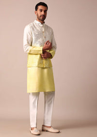 Sunshine Yellow Ombre Silk Jacket Kurta Set For Men