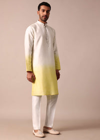 Sunshine Yellow Ombre Silk Jacket Kurta Set For Men