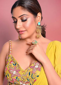 Surbhi Chandna In Kalki Citrus Ready Pleated Ruffle Saree With Multi-Color Floral Hand Embroidered Blouse