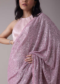 Lilac Purple Sequins Saree With An Embellished Border