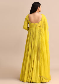 Sweetheart Neck Embroidered Crepe Yellow Anarkali Suit