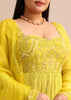 Sweetheart Neck Embroidered Crepe Yellow Anarkali Suit