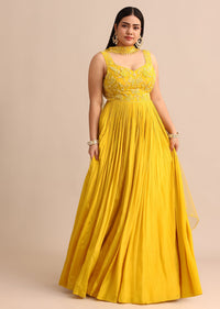 Sweetheart Neck Yellow Embroidered Anarkali Suit With Choker Dupatta
