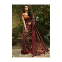 Tan Brown Saree In Dupion Silk With Printed Patch work At Pallav Online - Kalki Fashion