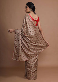 Tan Brown Saree In Silk With Resham Embroidered Floral Buttis