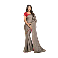 Tan grey Plain satin saree in kundan border only on Kalki 