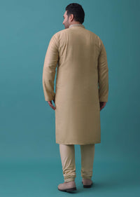 Tan Brown Thread Embroidered Kurta Set In Silk