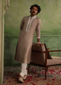 Tan Brown Gota Embroidered Silk Kurta Set