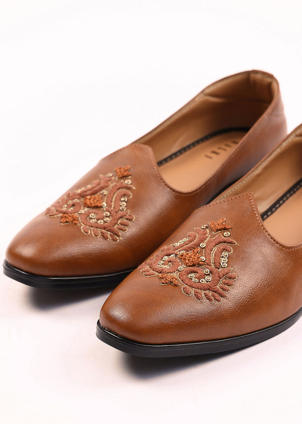 Tan Brown Jutti With Handwork