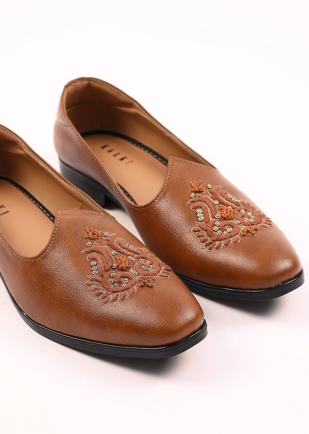 Tan Brown Jutti With Handwork