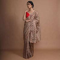 Tan Brown Saree In Silk With Resham Embroidered Floral Buttis