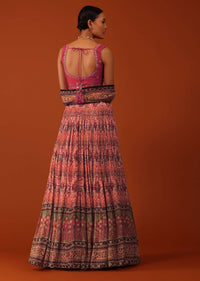 Tangerine Orange Ajrakh Printed Lehenga And Blouse Set In Chinon