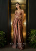 Peach Pink Satin Sharara Jumpsuit With Floral Print And Cowl Drape On The Waist