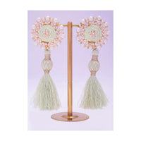 Tasseled cluster earing adorn with pearls and kundan work only on kalki