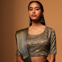 Taupe Brown Blouse In Raw Silk With Sequins Embroidery In Chevron Design Online - Kalki Fashion