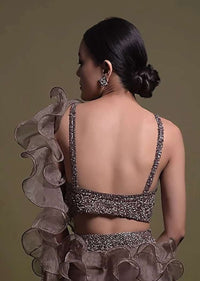 Taupe Brown Sleeveless Crop Top Hand Embellished With Zardosi And Cut Dana Work