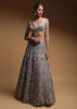 Taupe Grey Lehenga Choli In Net Elaborately Hand Embellished With Cut Dana Work In Geometric Pattern