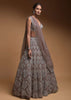 Taupe Grey Lehenga Choli In Net Elaborately Hand Embellished With Cut Dana Work In Geometric Pattern