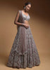 Taupe Grey Lehenga Choli In Net Elaborately Hand Embellished With Cut Dana Work In Geometric Pattern