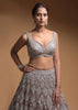 Taupe Grey Lehenga Choli In Net Elaborately Hand Embellished With Cut Dana Work In Geometric Pattern